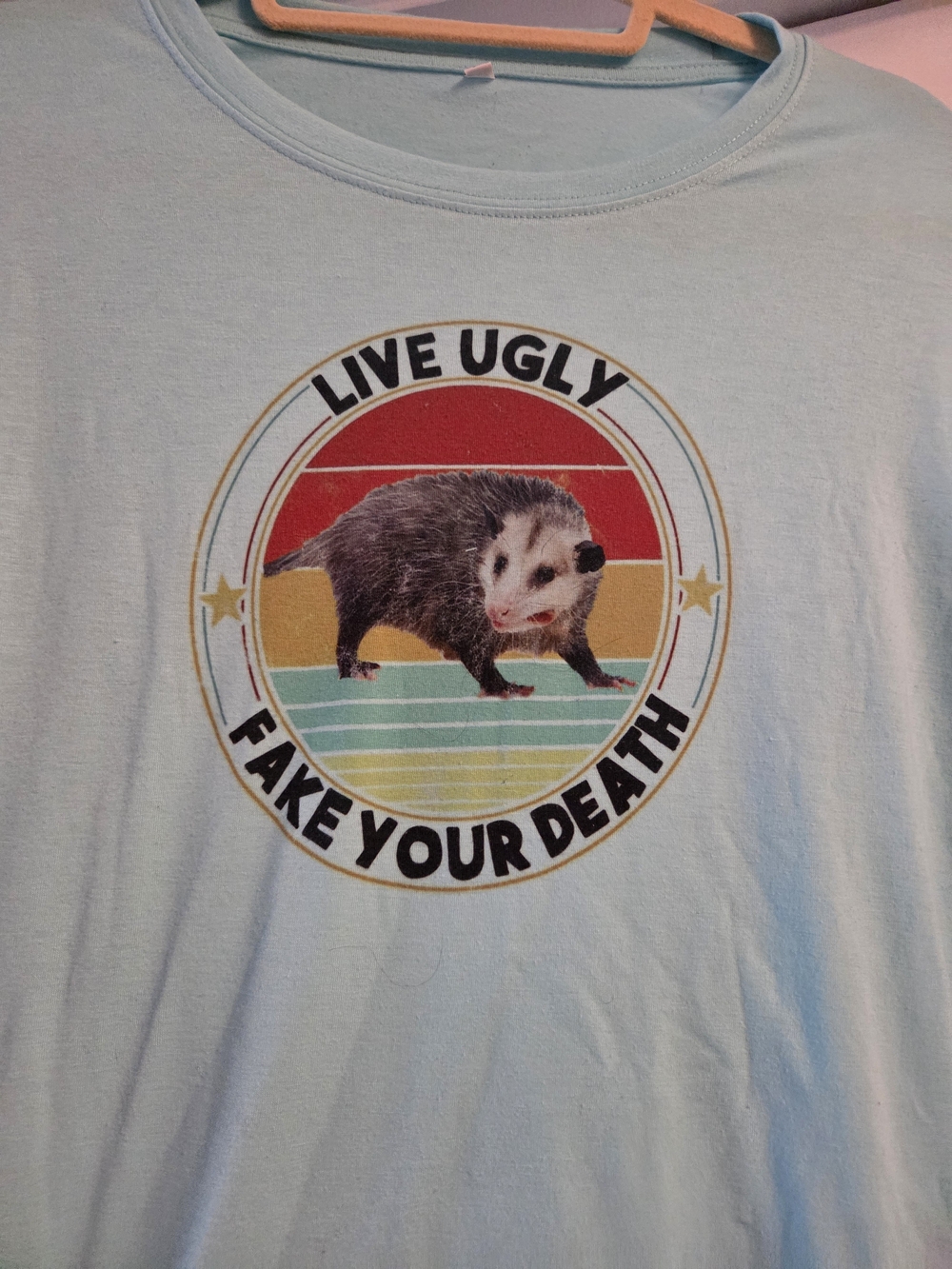 Live Ugly Opossum Graphic Tee - Light Blue Slight Pilling Mens Cut M Medium
